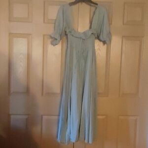 Summer long dress puffed sleeves mint green